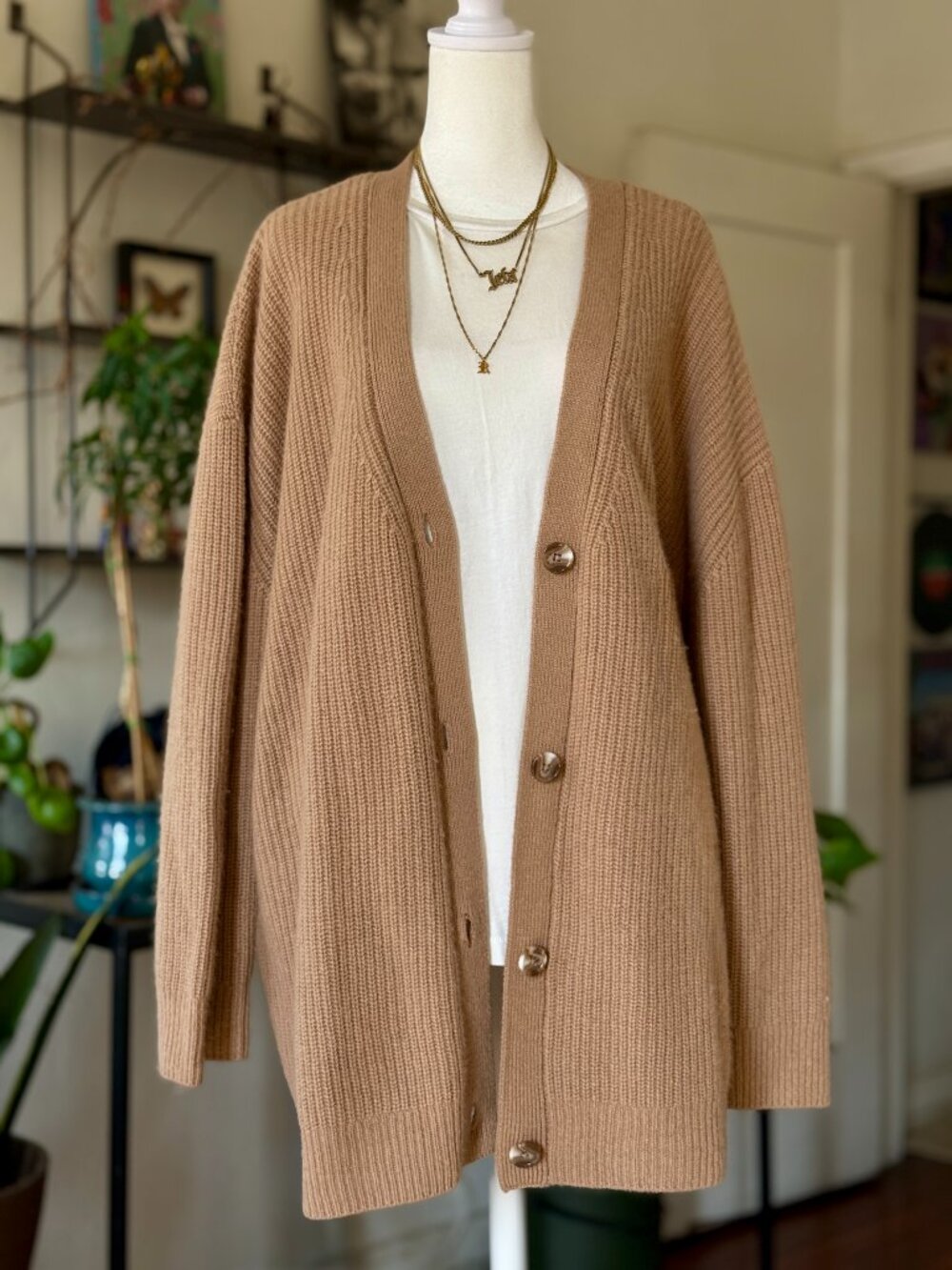 Quince Mongolian Cashmere Oversized Boyfriend Cardigan Sweater | Teak (Size L)